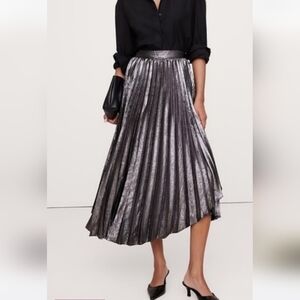 NWT Banana Republic Pleated Asymmetrical Midi Skirt Metallic Size 4